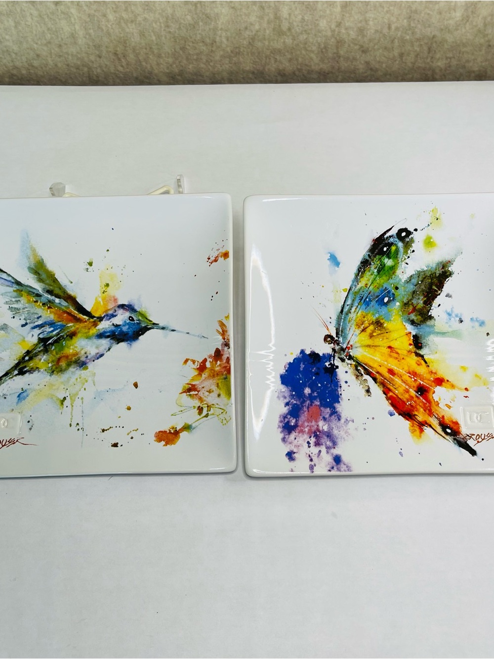 Dean Crouser Hummingbird and Butterfly Porcelain Artisan Serving Plates, MS DS